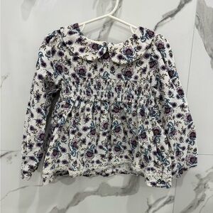 Joie Purple and Blue Floral corduroy, long sleeve Peter Pan collar Top